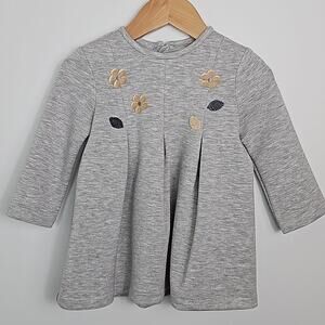 Mayoral Floral Applique Pleated Dress in Space-dyed Gray | Infant 12 Months FLAW